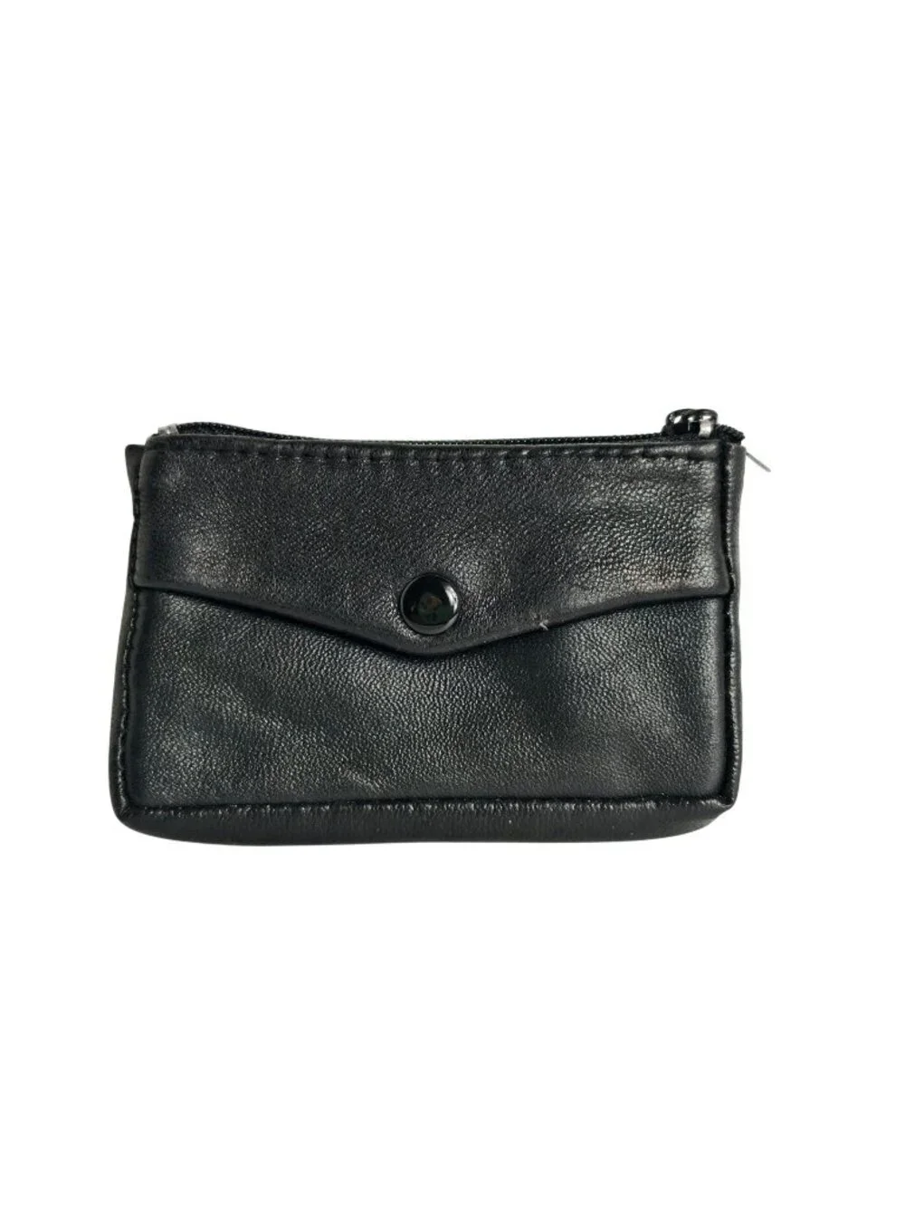 VTG Seattle Genuine Leather Coin Key Case Black Zipper Snap Button Closure HTF